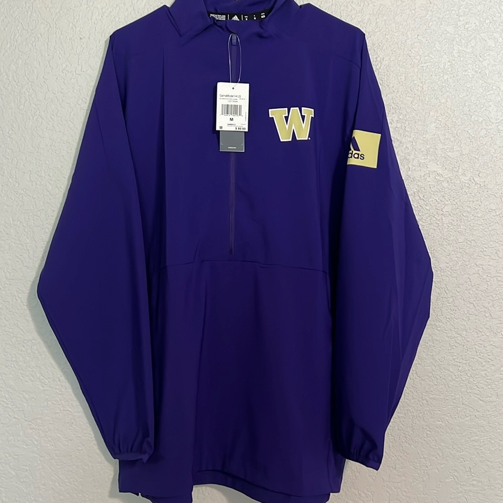 NWT Mens Medium Purple Adidas Washington Huskies long sleeve 1/4 zip